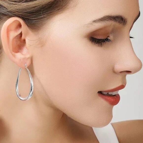 925 Sterling Silver Smooth Circle 41mm Hoop Earrings Lady Gift Charm Wedding - Picture 4 of 5